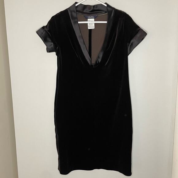 ‘S MaxMara Brown Velvet Short Sleeve Dress Size 6 - Picture 2 of 6